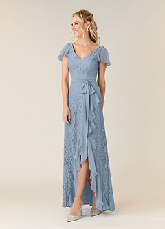 Azazie Knox Mother of the Bride Dresses Dusty Blue A-Line V-Neck Chiffon Dress image3