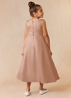 Azazie Lindy Flower Girl Dresses Champagne Rose A-Line Pleated Matte Satin Dress image6