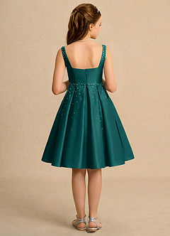 Azazie Jello Girls Formal Sukienki dla dziewczynek sypiących kwiaty Suknia balowa Pofałdowany Matowy satynowy Długość do kolan Sukienka image2