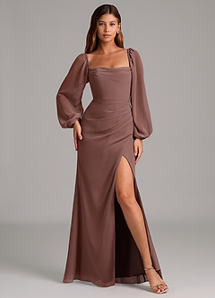 Azazie Brixley Vestidos de damas de honor Vestido de Expresado de Gasa de Corte Sirena con Manga larga image4