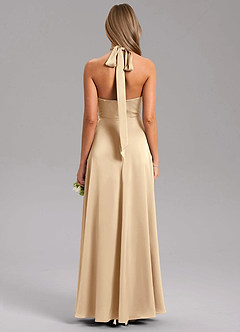 Azazie Tracie Bridesmaid Dresses Champagne A-Line Side Slit Stretch Satin Dress image2