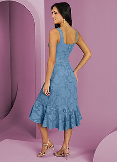 Barbie ♥ Azazie Bridesmaid Dresses Steel Blue A-Line with Pockets Floral Burnout Dress image2