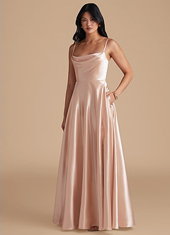 Azazie Elle Bridesmaid Dresses English Rose A-Line with Pockets Metallic Satin Dress image1