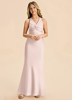 Azazie Hati Junior Blushing Pink Mermaid Stretch Satin Dress image3