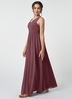 Azazie Kora Junior Sangria A-Line Pleated Chiffon Dress image3