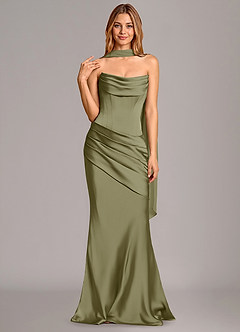 Azazie Pelagia Brautjungfernkleider Wandelbar Meerjungfrau-Linie Korsett Stretch-Satin Kleid Pistazie image3