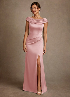 Azazie Irvine Mère de la mariée Robes Robe Trapèze en Satin extensible Plissée Rose Poudré image3