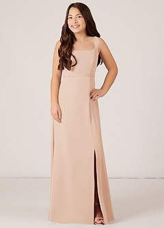 Azazie Renee Junior Abito A-Line in Chiffon Spacco Laterale Rosa Inglese image1