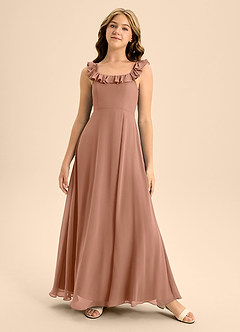Azazie Callie Junior Abito A-Line in Chiffon Increspato Bronzo image5