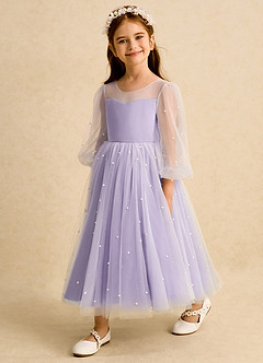 Azazie Trudy vestidos de niña de las flores Vestido de Lila de Tul de Corte Princesa con Escote de Corazón image4