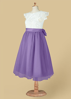 Azazie Vetty Robe Demoiselle D'honneur Fillette Robe Trapèze en Tulle Dentelle Ivoire Tahiti image14