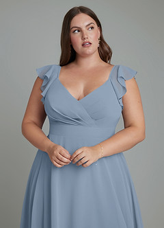 Azazie Leilani Bridesmaid Dresses Dusty Blue A-Line Pleated Chiffon Dress image6
