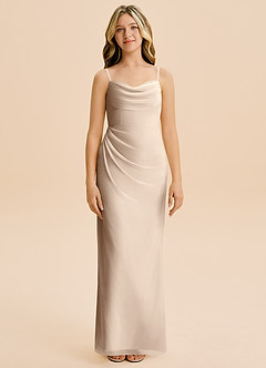 Azazie Mai Junior Vestido de Gris Pardo de Gasa de Corte Recto con Plisado image3