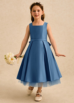 Azazie Josie vestidos de niña de las flores Vestido Crepúsculo de Satin Mate de Línea A con Plisado image4