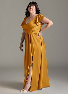 Azazie Omari Vestidos de damas de honor Vestido de Caramelo de Satén Elástico de Corte en A image12