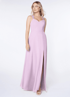 Azazie Jane Jurken voor bruidsmeisjes Jurk van Chiffon met A-Lijn V-hals geplooid Frosted Lila image3