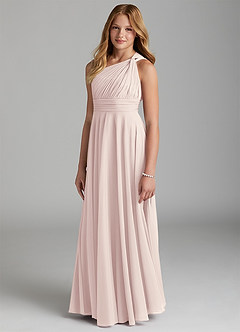 Azazie Charlize Junior Rose Petal A-Line Mesh Dress image3
