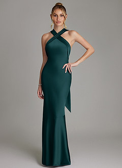 Azazie Reign Bridesmaid Dresses Pine Mermaid Pleated Stretch Satin Dress image1