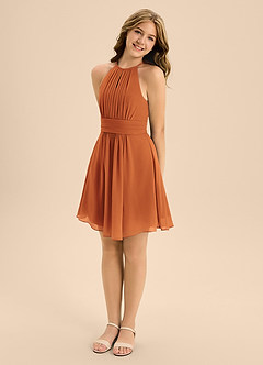 Azazie Bonnie Junior A-Linie Plissee Chiffon Kleid Kanel image4
