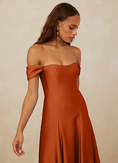 Christian Siriano Bridal for Azazie 1002 Bridesmaid Dresses Burnt Orange A-Line Off the Shoulder Stretch Satin Convertible Dress image4