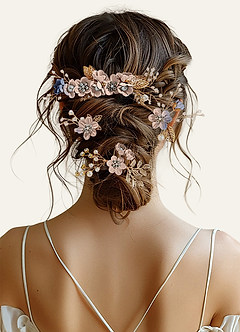 front Blue Floral Hair Comb Set