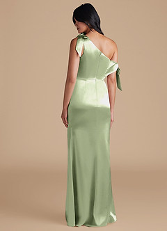 Azazie Xyla Bridesmaid Dresses Dusty Sage Sheath Off the Shoulder Metallic Satin Convertible Dress image5