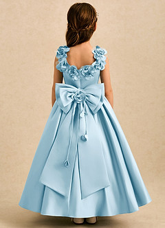Azazie Eden Robe Demoiselle D'honneur Fillette Robe Princesse en Mat Satiné Plissé Bleu Ciel image1