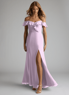 Azazie Sophie Bridesmaid Dresses Frosted Lilac A-Line Off the Shoulder Chiffon Convertible Dress image1