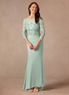 Azazie Rhonda Mother of the Bride Dresses Agave Mermaid Off the Shoulder Mesh Dress image5