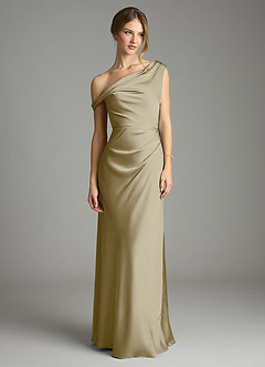 Azazie Emerson Bridesmaid Dresses Moss Green Mermaid Off the Shoulder Stretch Satin Dress image3
