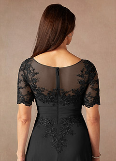 Azazie Raissa Vestidos para mãe da noiva Vestir Preto de Chiffon de Linha A com Renda image8