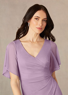 Azazie Selah Mother of the Bride Dresses Wisteria A-Line V-Neck ruched Mesh Dress image3