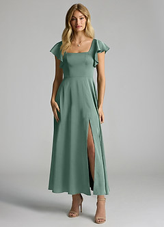 Azazie Bondi Brautjungfernkleider A-Linie Gestreift Stretch-Satin Kleid Eukalyptus image4