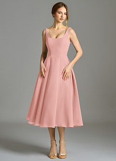 Azazie Amalie Robes de demoiselle d'honneur Robe Trapèze en Mousseline de soie Plissée Rosette image4
