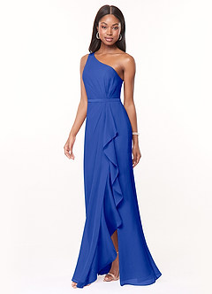 Azazie Liza Bridesmaid Dresses Royal Blue Mermaid One Shoulder Chiffon Dress image1