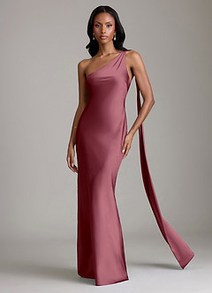 Azazie Galinda Suknie dla druhen Syrena Jedno ramię Satyna elastyczna Do ziemi Sukienka image4