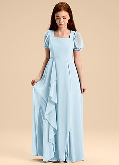 Azazie Priya Junior Sky Blue A-Line Blouson Chiffon Dress image5