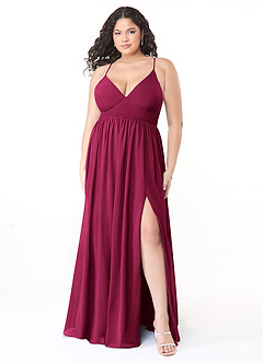Azazie Aaida Bridesmaid Dresses Burgundy A-Line Corset Chiffon Dress image7