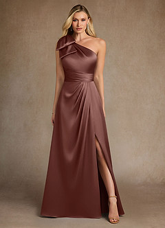 Azazie Easton Mother of the Bride Dresses Espresso A-Line One Shoulder Stretch Satin Dress image1