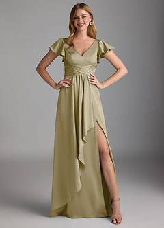 Azazie Omari Bridesmaid Dresses Moss Green A-Line Stretch Satin Dress image6