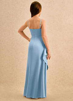 Azazie Cannoli Girls Formal Flower Girl Dresses Powder Blue A-Line Pleated Stretch Satin Dress image2