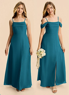 Azazie Lilly Junior Ink Blue A-Line Pleated Chiffon Dress image1