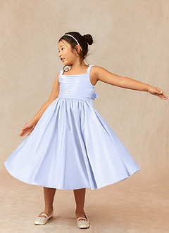Azazie Cutie Pie Flower Girl Dresses Lavender A-Line Pleated Matte Satin Dress image3