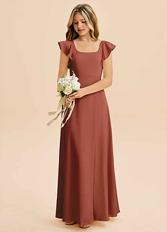 Azazie Bondi Junior A-Linie Seitliche Cut-Outs Stretch-Satin Kleid Rotbraun image5