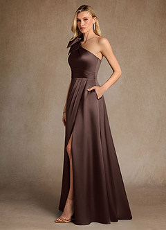 Azazie Easton Mother of the Bride Dresses Ganache A-Line One Shoulder Stretch Satin Dress image2