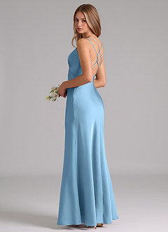 Azazie Suttona Bridesmaid Dresses Steel Blue A-Line Pleated Stretch Satin Dress image1