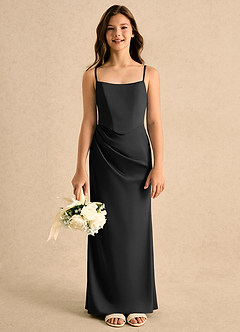 Azazie Bowie Girls Formal Flower Girl Dresses Black Mermaid Pleated Stretch Satin Dress image4