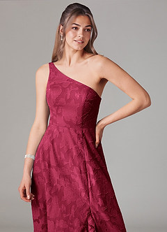 Azazie Ellianna Bridesmaid Dresses Burgundy A-Line One Shoulder Floral Burnout Dress image5