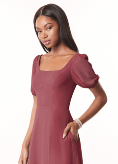 Azazie Alani Bridesmaid Dresses Merlot A-Line Square Neckline Chiffon Dress image4