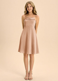 Azazie Anselie Junior Linia A Pofałdowany Satyna elastyczna Mini Młodsza druhna Sukienka image5